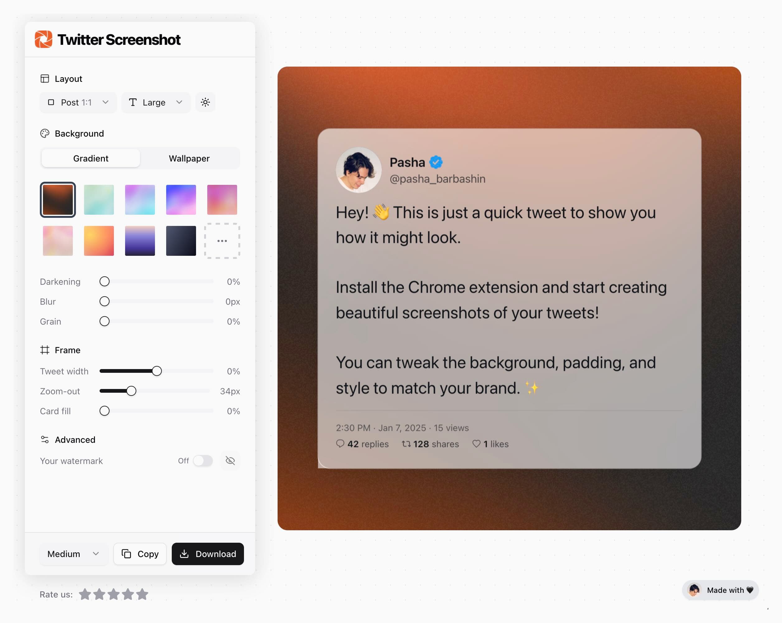 Twitter Screenshot editor preview